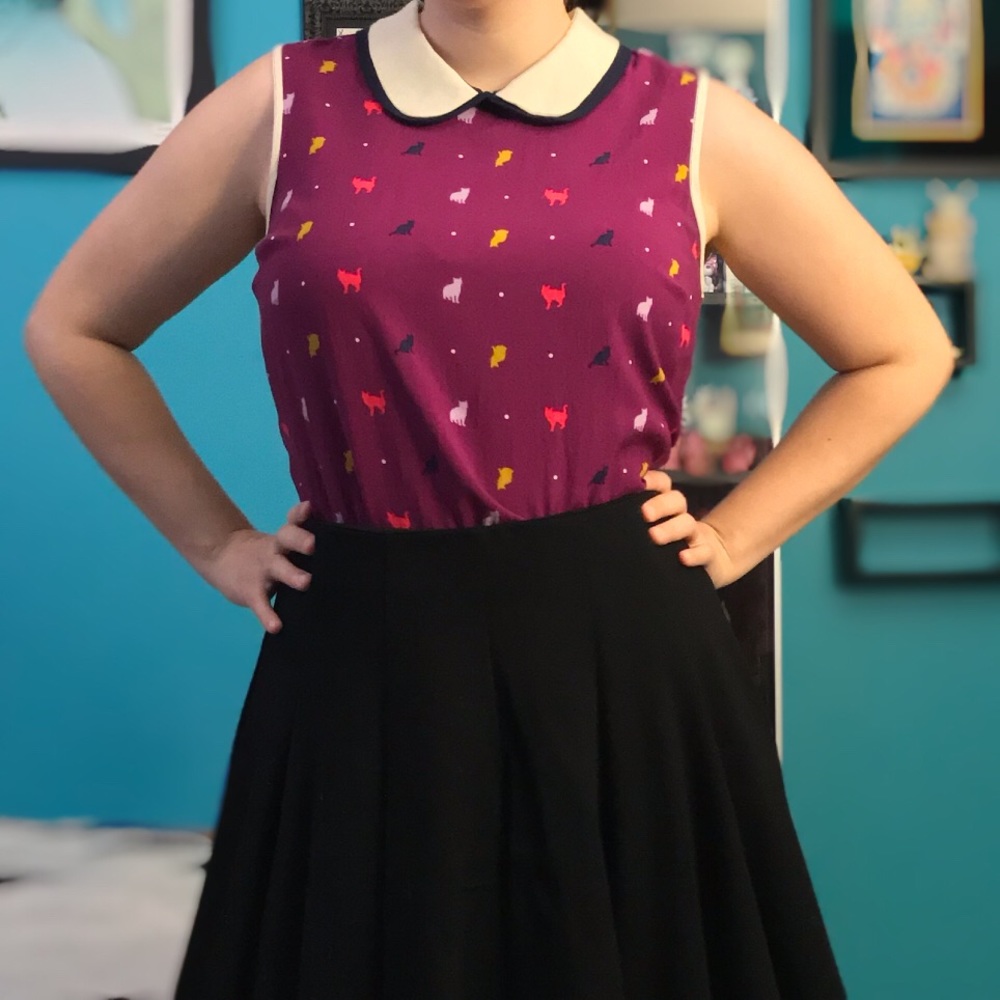 Doubly Delightful Sleeveless Cat Blouse Modcloth